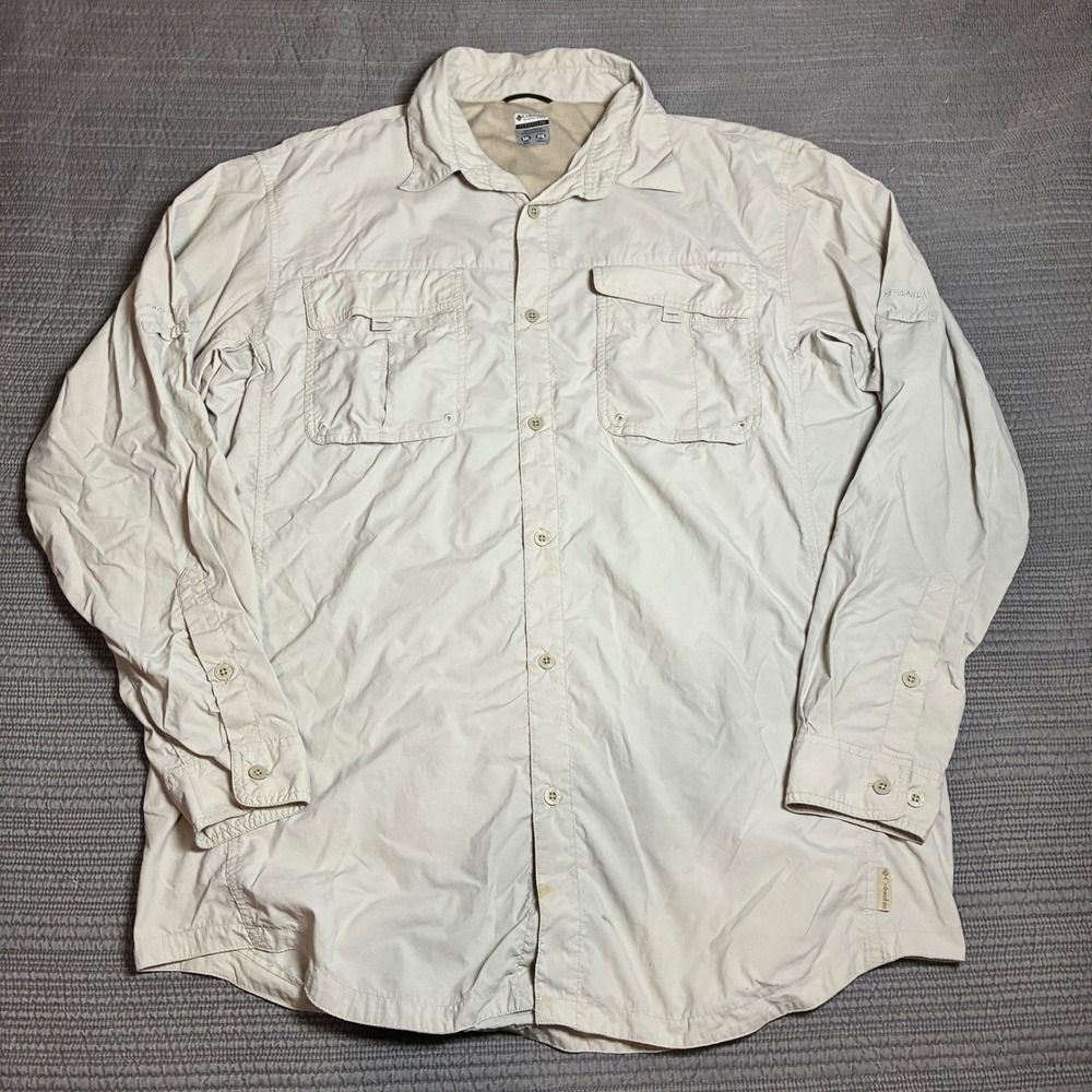 Columbia Titanium Mens XXL Tan Beige Long Sleeve Ventilated Fishing Hiking Shirt